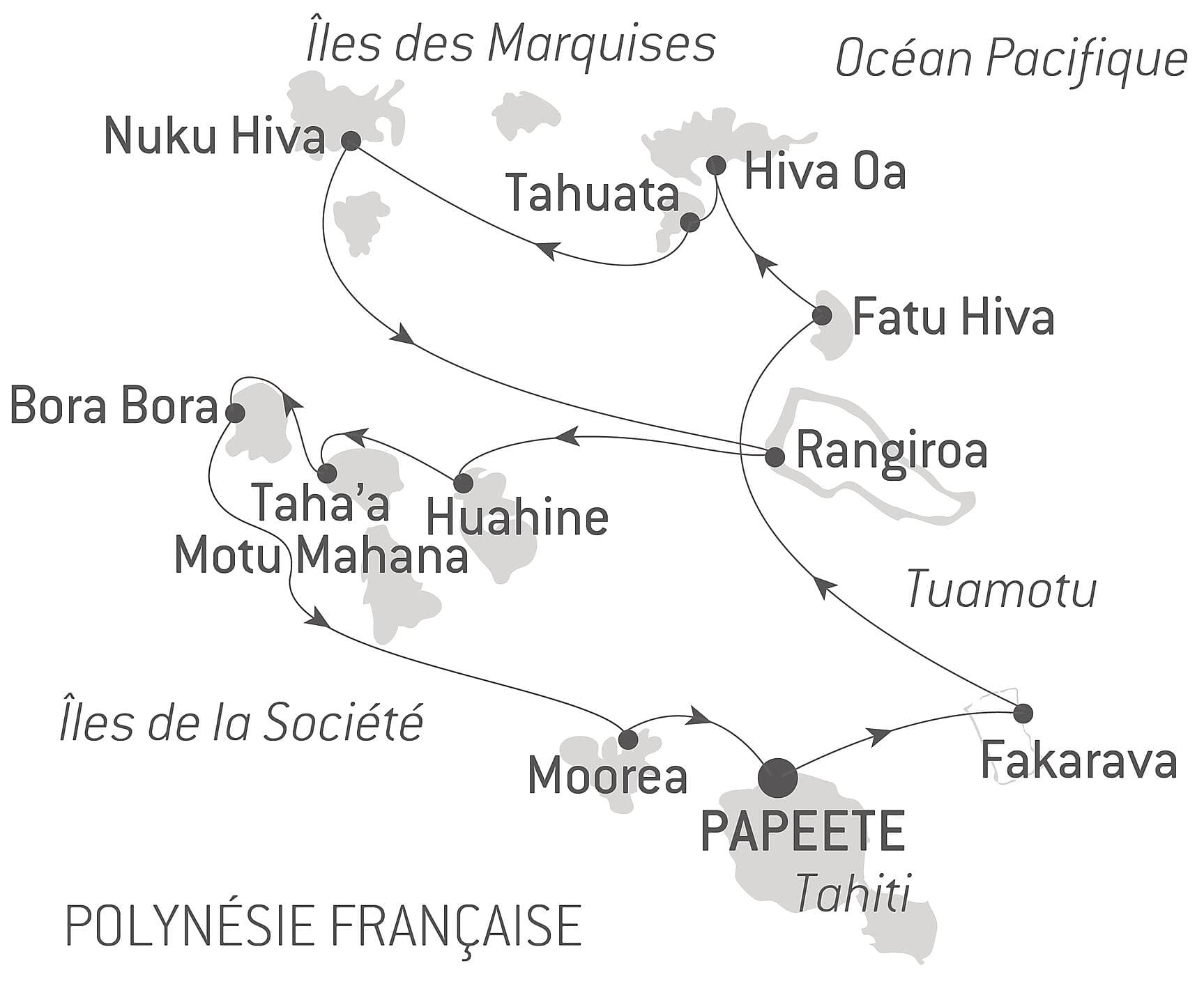 Marquises, Tuamotu et îles de la Société
