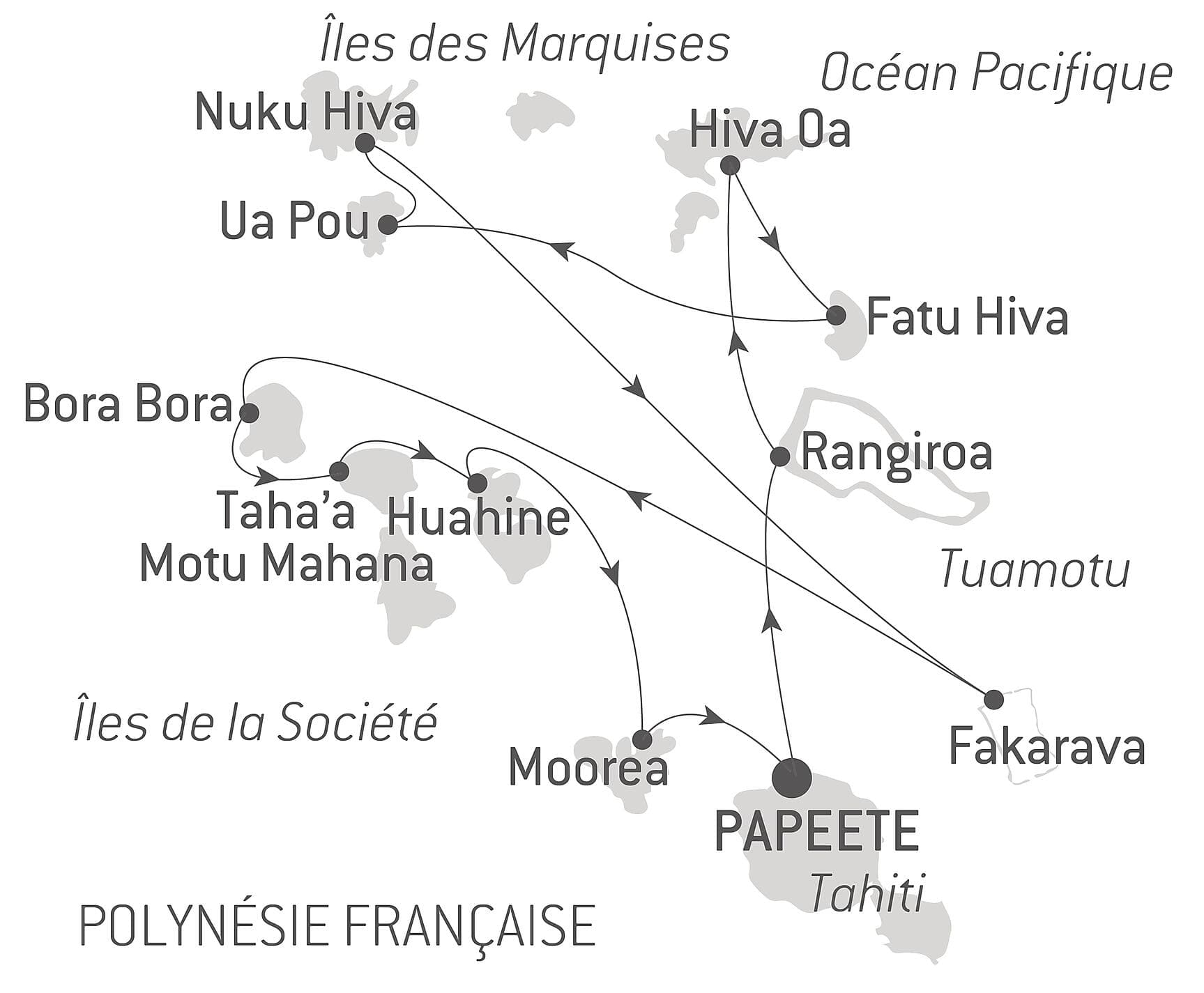 Marquises, Tuamotu et îles de la Société