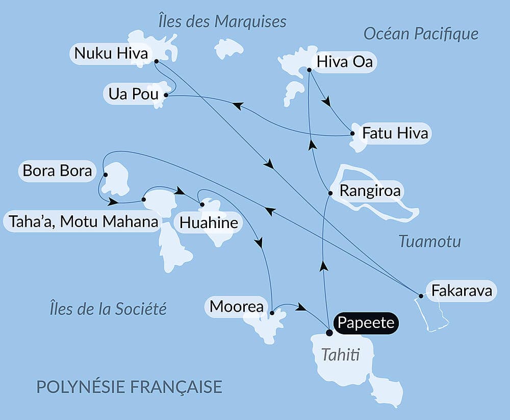 Marquises, Tuamotu et îles de la Société