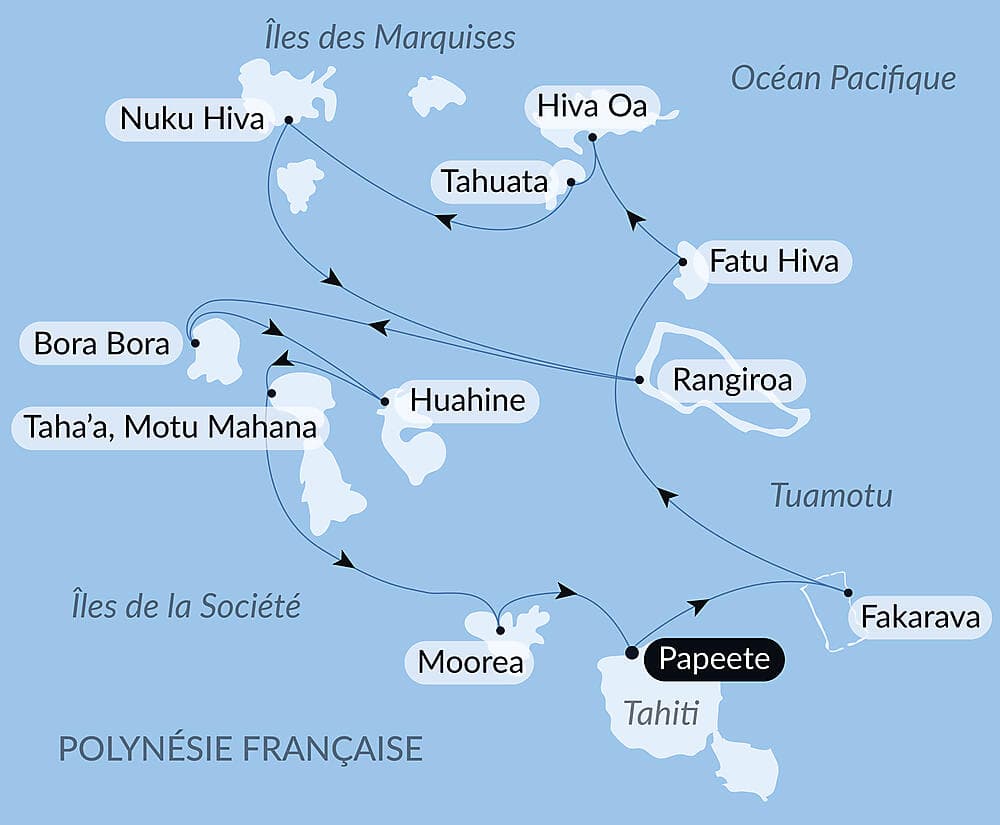Marquises, Tuamotu et îles de la Société
