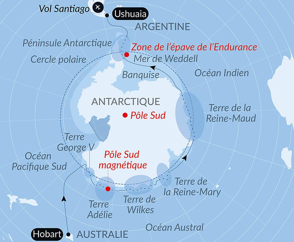 Entre deux continents, terres inexplorées orientales d'Antarctique